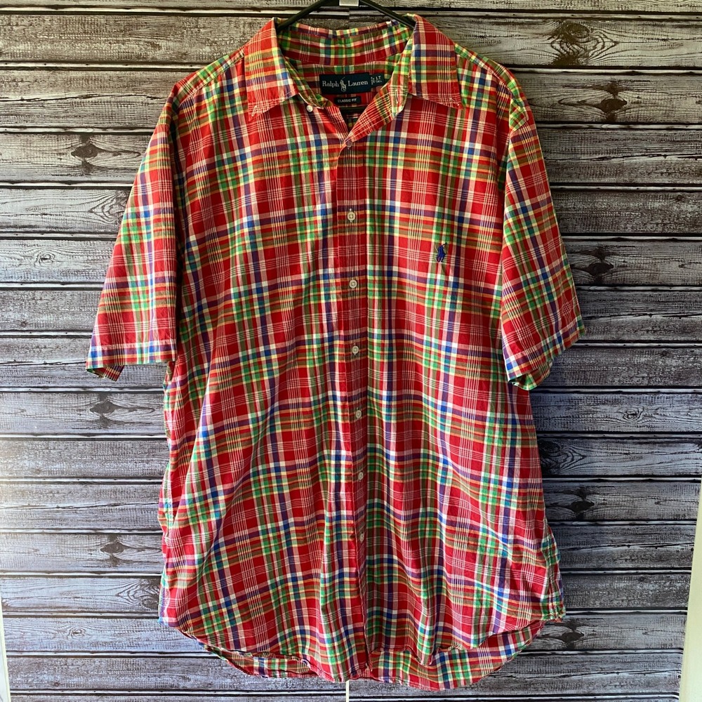 Ralph Lauren Men's Short-Sleeved Button-Down Shirt‎ Size LT Classic Fit Plaid